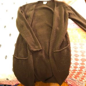 Army green long cardigan